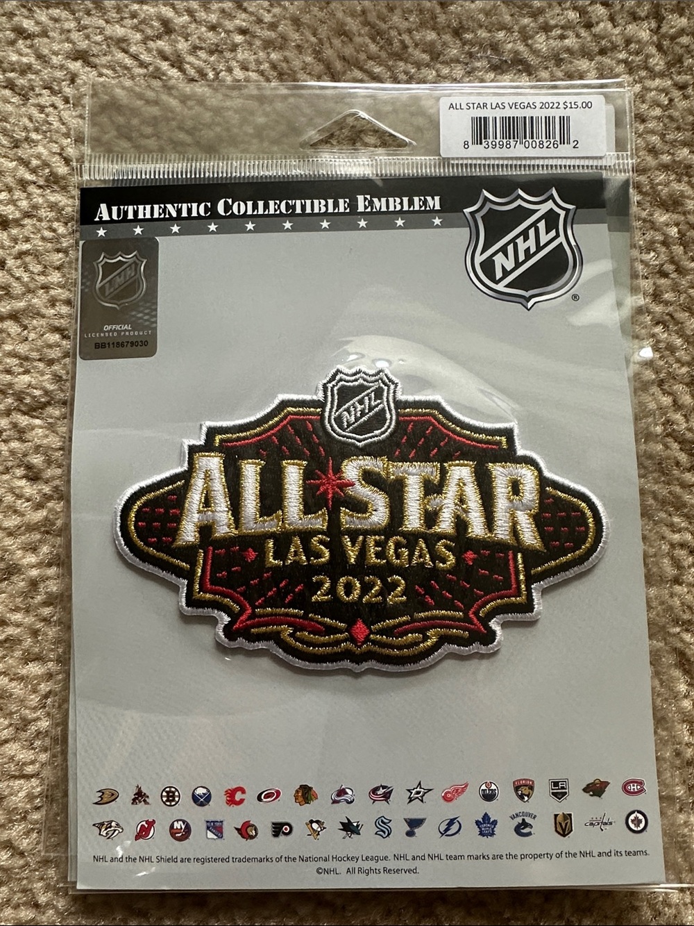 NHL All-Star Las Vegas 2022 Patch - Black, Gold & Red Embroidered Emblem